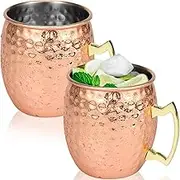 SHASUXTING 2Pcs Moscow Mule Mugs 16oz Large Capacity Cups with Handle Handcrafted Moscow Mule Cups 304 Stainless Steel Hammered Cups Rose Gold Moscow Mule Mugs for Cocktail Beer Bar Party(500ml)