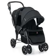 Babyjoy Folding Baby Double Pram Portable Toddler Stroller w/Canopy & Adjustable Backrest Twin Travel Pushchair Black