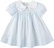 [DAVE & BELLA] DAVE&BELLA Toddler Baby Girls Summer Dress, Short Puff Sleeve Cotton Sundress Blue Striped Flower Embroidery Prince Dresses