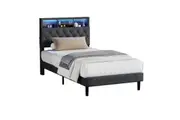 Oikiture Bed Frame King Single Beds Base with LED Storage Bedhead NOVI