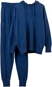 [UIOKLMJH] Autumn Cashmere Thicken Hooded Sweater and Harem Pants 2 Piece Set Outfits Women Knitted Two Piece Tracksuits