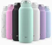 Ello Cooper 32oz Stainless Steel Water Bottle with Straw and Carry Handle, Double Walled and Vacuum Insulated Metal, Leak Proof Locking Lid with Soft Silicone Spout, Reusable, BPA Free, Yucca