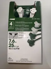 Prime 4 Pack 2-Outlet 25 ft Extension Cord with Exclusive "Y" Connector