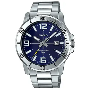 【CASIO 卡西歐】極致經典大三針不鏽鋼腕錶/銀x藍面(MTP-VD01D-2B)