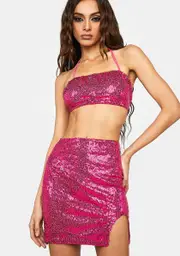 [SIMMI] Pink Sequin Skirt Set