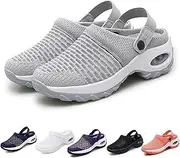 [LIUNJZXNS] Women's Orthopedic Clogs with Air Cushion Support,Summer Air Cushion Platform Mesh Shoes to Reduce Back and Knee Pressure, Grey, 6 Wide