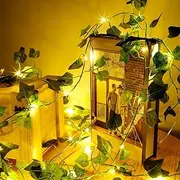 10M Artificial Ivy Leaf Garland with 50/100 LED String Lights,Green Ivy Leaf Garland String Lights Battery Operated Flexible Copper Fairy String Lights Hanging for Wedding Party Home Wall Décor