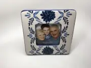 NEW! SQUARE SHAPED BLUE & WHITE FLORAL CERAMIC EASEL BACK PICTURE FRAME