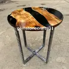 Black solid epoxy coffee table top, resin wooden side table furniture decor