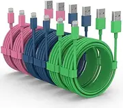iPhone Charger Cables [Apple MFi Certified], 6 Pack (3/3/6/6/6/10 FT), Fast Charging Lightning Cable for iPhone 14/13/12/11 Pro Max/XS MAX/XR/XS iPad AirPods, Green, Pink, Blue