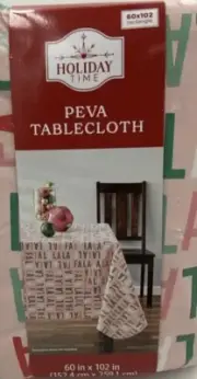 Holiday Time PEVA Tablecloth 60” X 102”" Diameter Pink FaLaLa Christmas