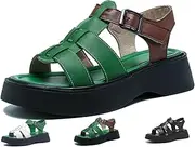 [ZJWBB] Women's Leather Platform Fisherman Sandals with Ankle Buckle,Fashion Hollow Closed Toe Chunky Heel Gladiator Sandal,Summer Casual Hollow Walking Sandals