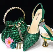 Italian Design Shoe And Bag Set In Attractive Matching Colours - High Quality Handmade Lady Shoes & Matching Hand Bag Best Gifts For Women Green 40