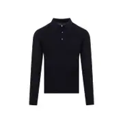 [Ralph Lauren Purple Label] Ralph Lauren Purple Label-Navy Blue Long Sleeve Silk-Cotton Polo-Uomo S STAND
