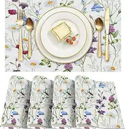 ZSYTZL Placemats Set of 4 Washable Durable Table Placemats for Dining Table Mat,Boho Pattern Kitchen Table Mats Decor Place Mats for Kitchen/Dining/Party/Outdoor-Red Clover