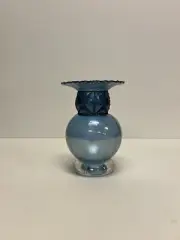 M. Alder Orange Glow Glass Work Blue Art Glass Vase Scalloped