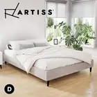 Artiss Bed Frame Double Size Mattress Base Wooden Platform Fabric Beige ZORA