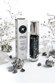 Pure Essential Oil Roller Bottle 10ml with BLACK OBSIDIAN Crystal Gemstones - infused with 24k Gold Flakes