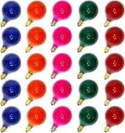 25-Pack Multicolor G40 Christmas Replacement Light Bulbs, UL Listed 5-Watt E12