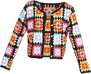 [FOMIYES] Cropped Cardigan Shrug for Women Long Sleeve Neck Knit Button Closure Over Dress Layering Top Artistic Crochet Design Comfortable and Flattering Fit