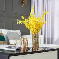 在飛比找ETMall東森購物網優惠-現代輕奢金屬玻璃花瓶擺件美式家居風格客廳餐桌玄關飾品電視柜