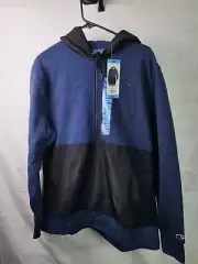 Champion Men's Large Fleece Woven-Mix Half Zip Two Tone Hoodie Navy