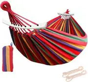Outdoor Double Hammock Bed ,Swinging Camping Hanging Tree Strap Hook (Red Hammock)