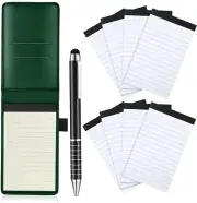 11Pcs Mini Pocket PU Leather Notepad Holder Set with Metal Pen&Lined Memo Refill