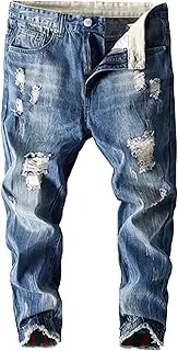 [Generic] Men's Casual Distressed Jeans Twill Drop Crotch Jogger Denim Pants Classic Pocket Zipper Pantalon Jean