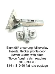 blum hinge 95° Inserta Profile Thicker Door 22-33mm Unsprung Tip On Required