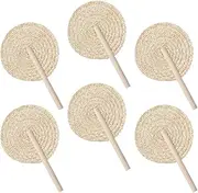 [Generic] Raffia Handheld Fan - Palm Leaves Manual Handheld Fan Bulk | 6 Pieces Wedding Raffia Fans | Farmhouse Chinese Cooling Supplies Handmade Boho Wall Decor For Hot Weather