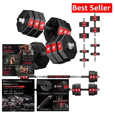Adjustable 3-in-1 Dumbbells Set: Get Fit with 44lbs to 66lbs Barbell Weights