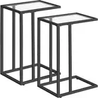 C Shaped End Table Set of 2, Tempered Glass Snack Side Table with Metal Frame, T