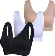 [PRETTYWELL] Sleep Bra for Women, Comfort Seamless Wireless Stretchy Sports Bra, Pack of 3 or 1, with Removable Pads