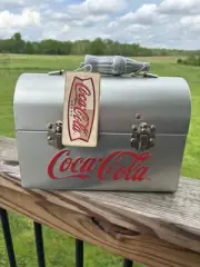 Coca Cola Metal Lunch Box Silver Tone Coke Bottle Handle With Tags