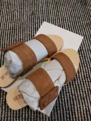 Solsana Women's Finn Slides Tan Suede SIZE 39 RRP $149.00