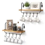 Floating Wall Shelves for Kitchen Bathroom Coffee Nook with 10 Adjustable Hoo...