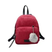 Fashion Autumn Women Backpack Corduroy Mini Backpack with Plush Ball Girls Shoulder Bag Fur Ball Corduroy Backpack