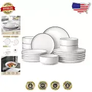 Sleek White and Black Rim Dinnerware Set - 18 Ceramic Pieces for Modern Homes