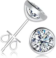 [Inf.Story] Moissanite Stud Earrings, 0.6ct-2ct D Color Brilliant Round Cut Lab Grown Diamond 18K White Gold Plated 925 Sterling Silver Friction Backs Earrings for Women or Men