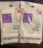 Code A SIMPLEHUMAN Custom Fit Trash Bags Can Liners Refill Size White 60 SEALED
