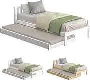 ALFORDSON Bed Frame Trundle, 2X Single Size Wooden Daybed Base, Under-Bed SlidingTrundle for Adults Kids, Talmon Series in Timber White