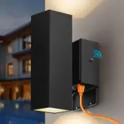 KIZON Outdoor Wall Light with Outlet, Dusk to Dawn Outdoor Lighting, Matte Bl...