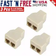 3 Packs 2 Way RJ-11 Telephone Jack 4 Conductor 6P4C Splitter Adapter (Beige)