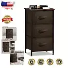 Compact 3 Drawer Nightstand - Fabric Bins & Waterproof Top for Small Spaces