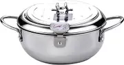 Labymos Deep Fryer Pot Stainless Steel Japanese Style Fryer with a Thermometer and Oil Drip Drainer Rack for French Fries Shrimp Chicken Fish