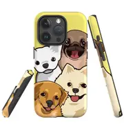 For iPhone 15 Pro Max Case, Shielding Cover, Illustrated Puppies