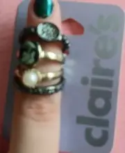 Stackable cameo manmade pearl NEW NWT adjustable size womens CLAIRES rings set