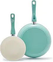 GreenLife Soft Grip Healthy Ceramic Nonstick, Frying Pan Set, 7" and 10", Turquoise