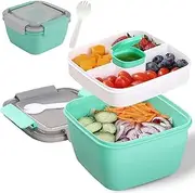 [WADY] Salad Lunch Container, Bento Style Food Storage with 3 Compartments for Salad, Sandwich, Snacks, Toppings & Dressing, Leak-Proof and BPA Free (Green)